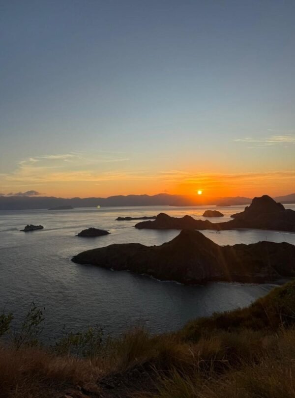 Labuan Bajo Luxury Cruise Sunset view over Komodo Island and surrounding ocean