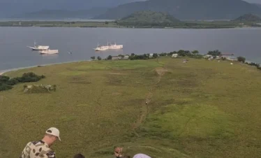 Travelers enjoying the famous Padar Island viewpoint in Komodo
