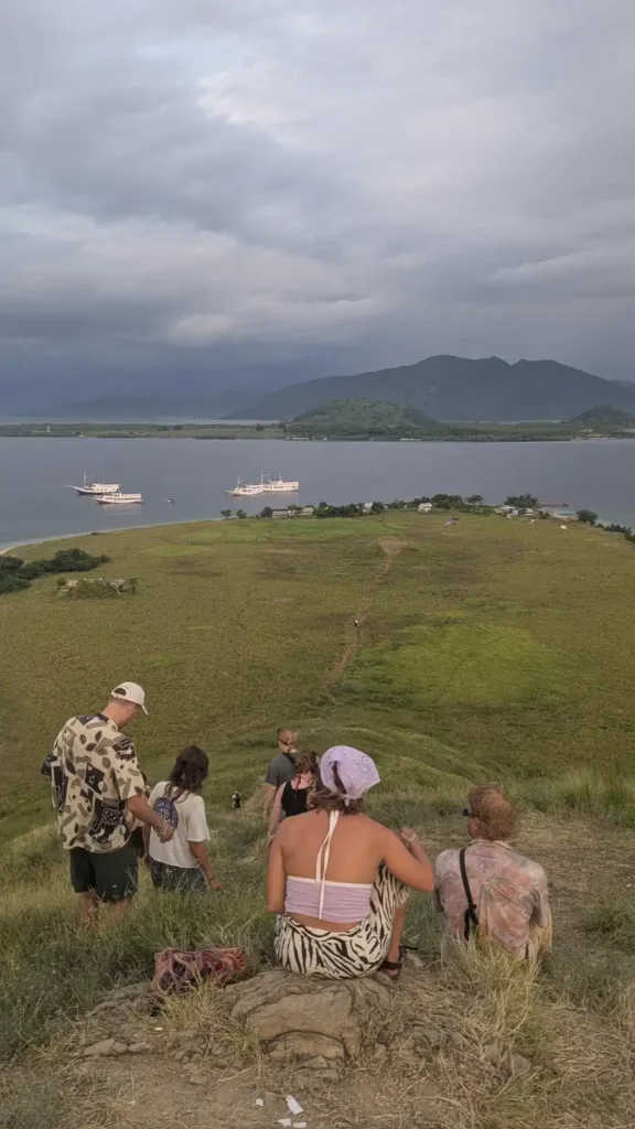 Travelers enjoying the famous Padar Island viewpoint in Komodo