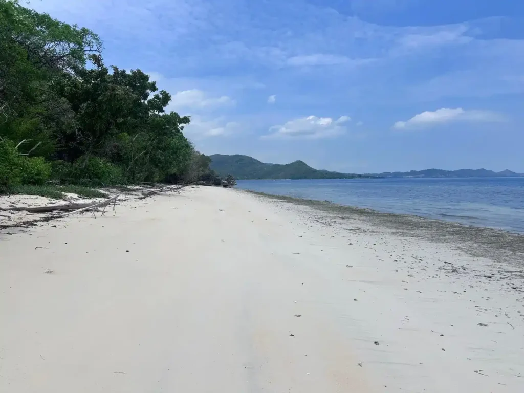 White sand tropical beach and clear blue sea near Labuan Bajo