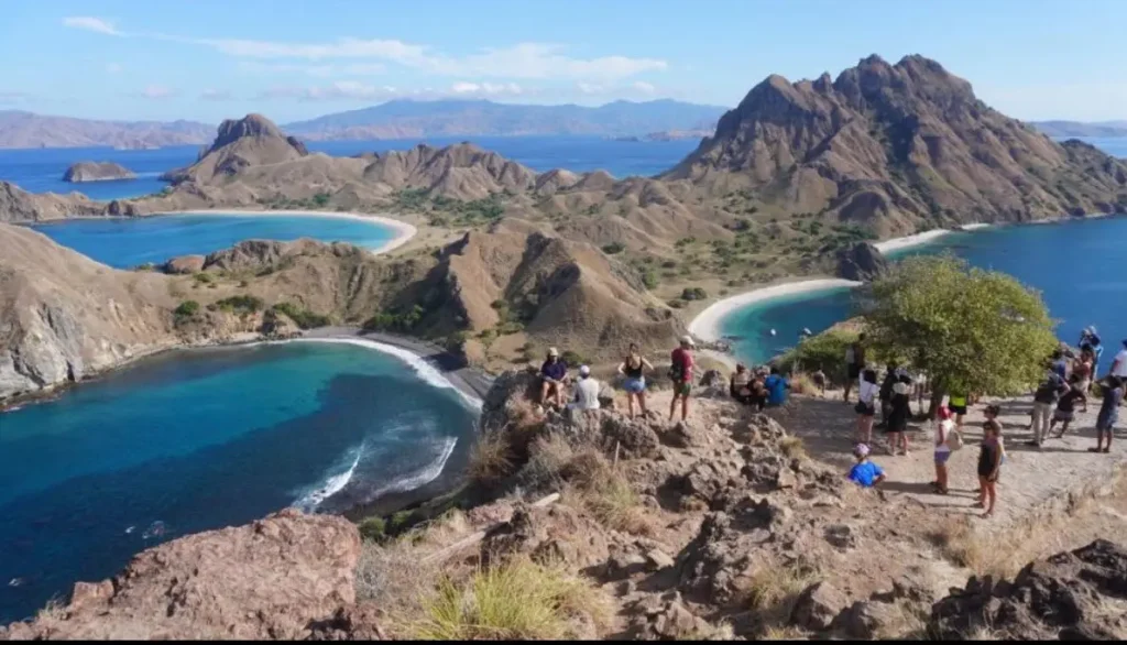 Scenic Padar Island viewpoint overlooking three bays in Komodo National Park