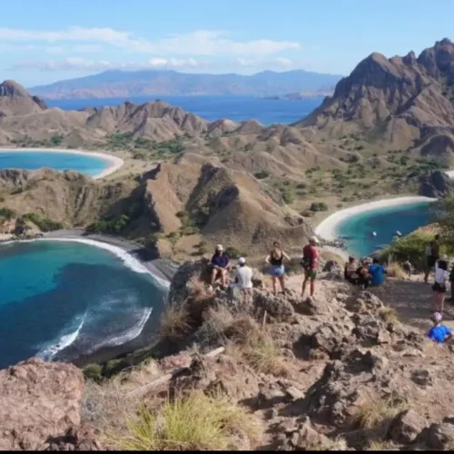 Scenic Padar Island viewpoint overlooking three bays in Komodo National Park